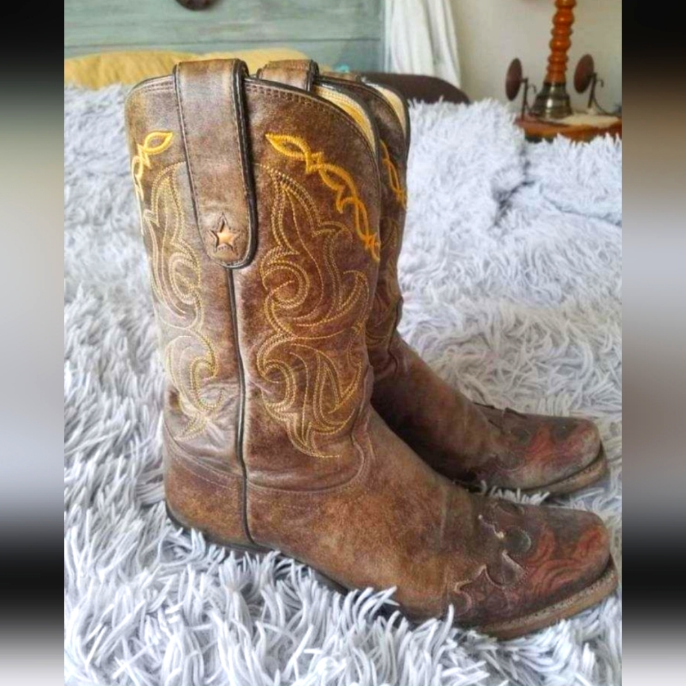 Tony Lama Brown Leather Cowboy Boots size 8.5